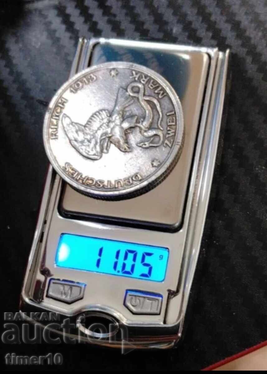 1913 Germany Wilhelm II Prussia Napoleon war rare silver - 6
