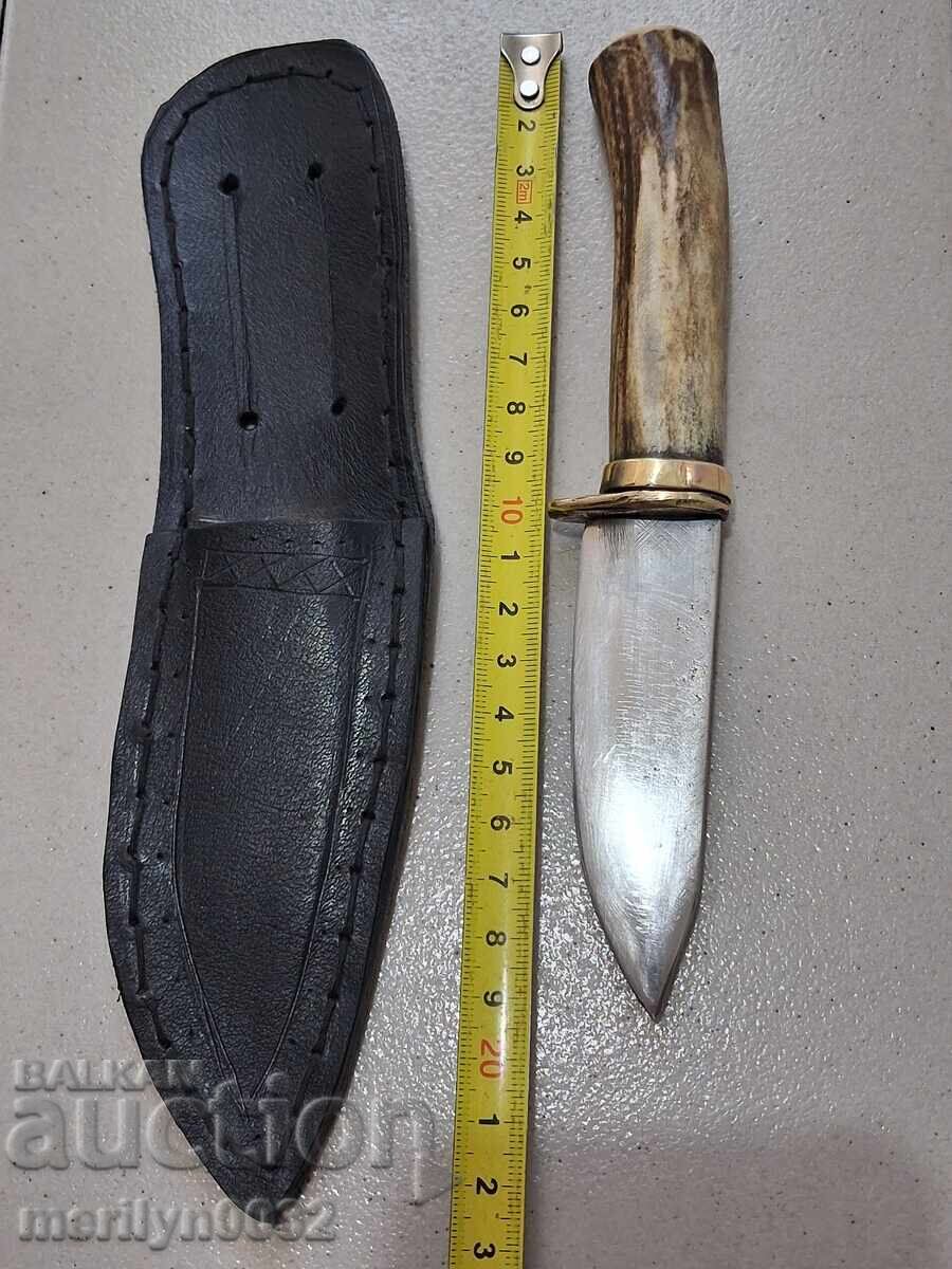 Ловен нож с кания, дръжка от еленов рог - 5