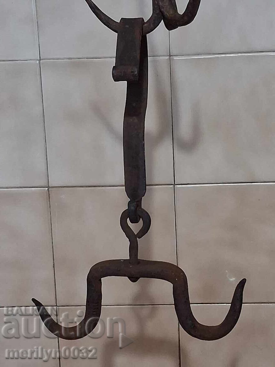Cârlig antic din fier forjat, cârlig dublu