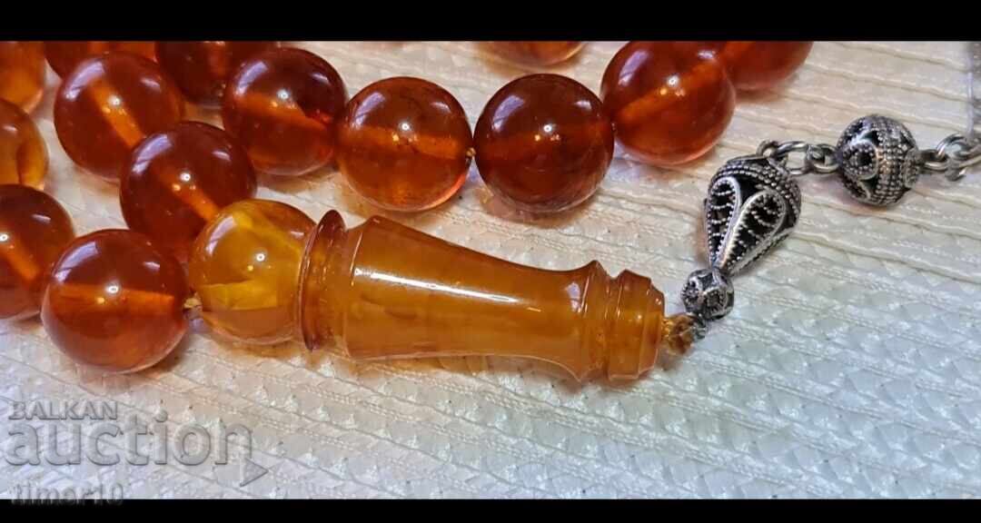 84 grams old pressed Baltic amber cognac prayer beads with price € 400.00 | 782.33 BGN