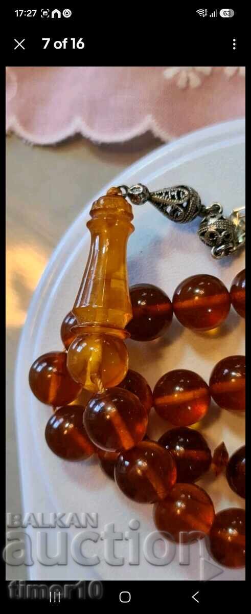 84 grams old pressed Baltic amber cognac prayer beads - 6