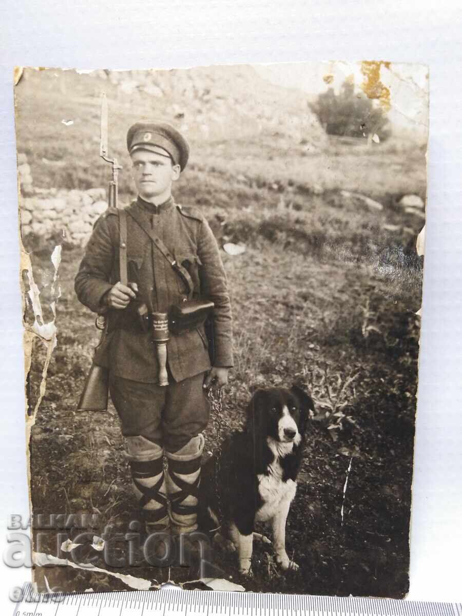 1932 TSARIST PHOTO-Dospat, SOLDIER, RIFLE, border guard, ersatz bayonet