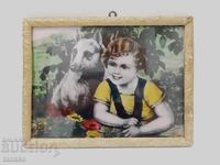 Print de artă vintage, Copil și câine, ramă aurie, sub sticlă