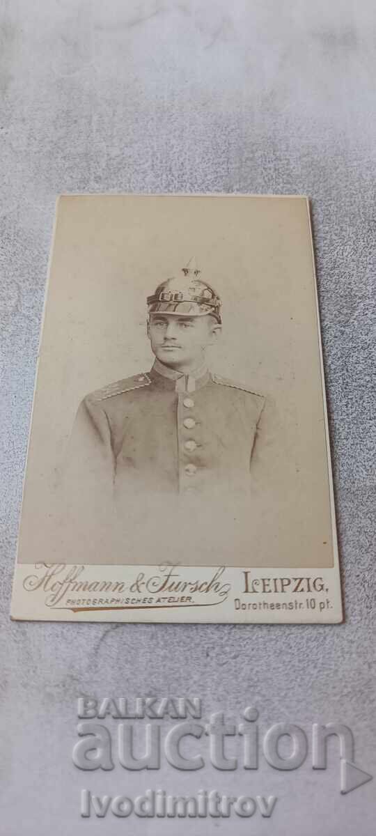 Fotografie tânăr în uniformă militară Coethen 1896 carton