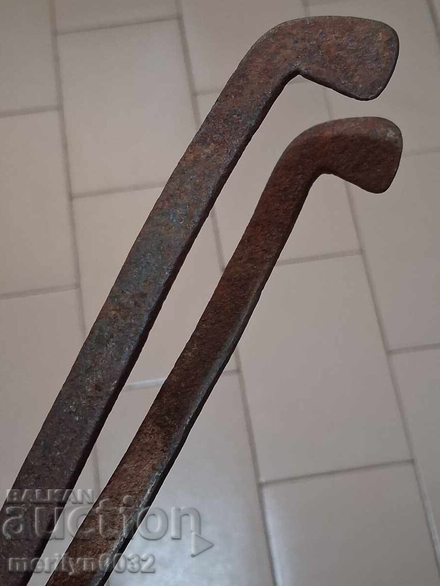 Old fireplace set, tongs, wrought iron - 5 Old fireplace set, tongs, wrought iron - 5