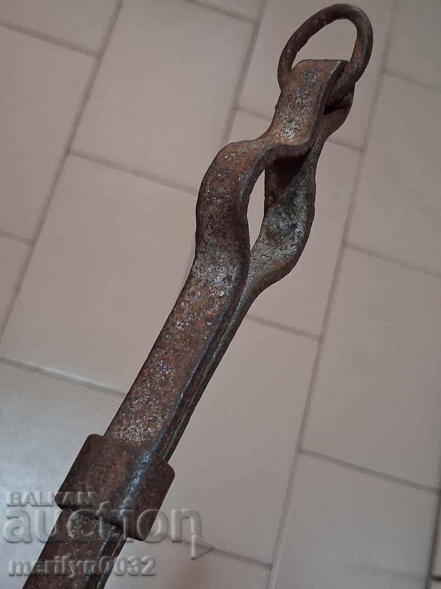 Old fireplace set, tongs, wrought iron - 6 Old fireplace set, tongs, wrought iron - 6
