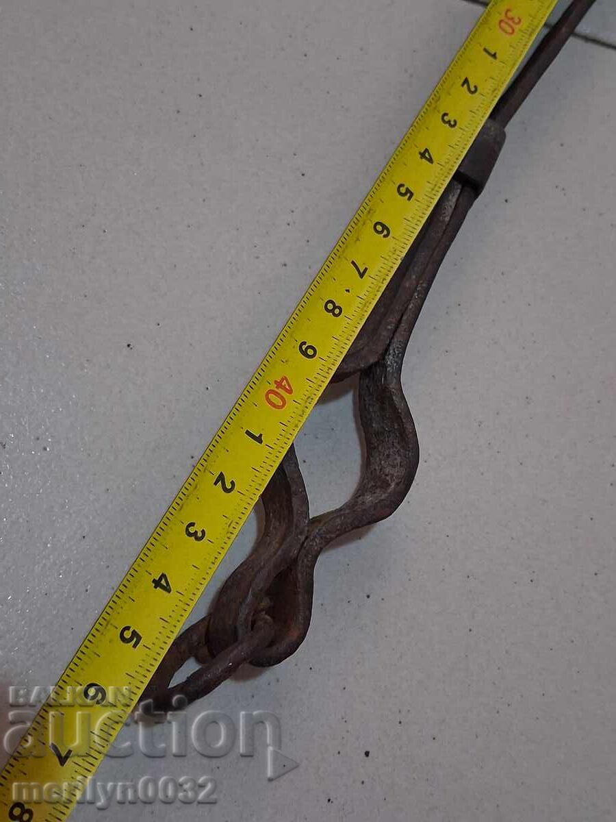 Old fireplace set, tongs, wrought iron - 7 Old fireplace set, tongs, wrought iron - 7
