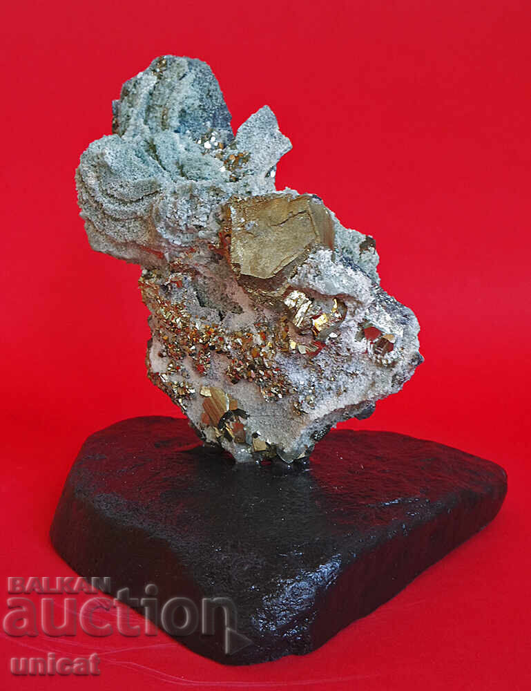 Exponat mineral unic (pirită, cuarț, calcit, galenă)