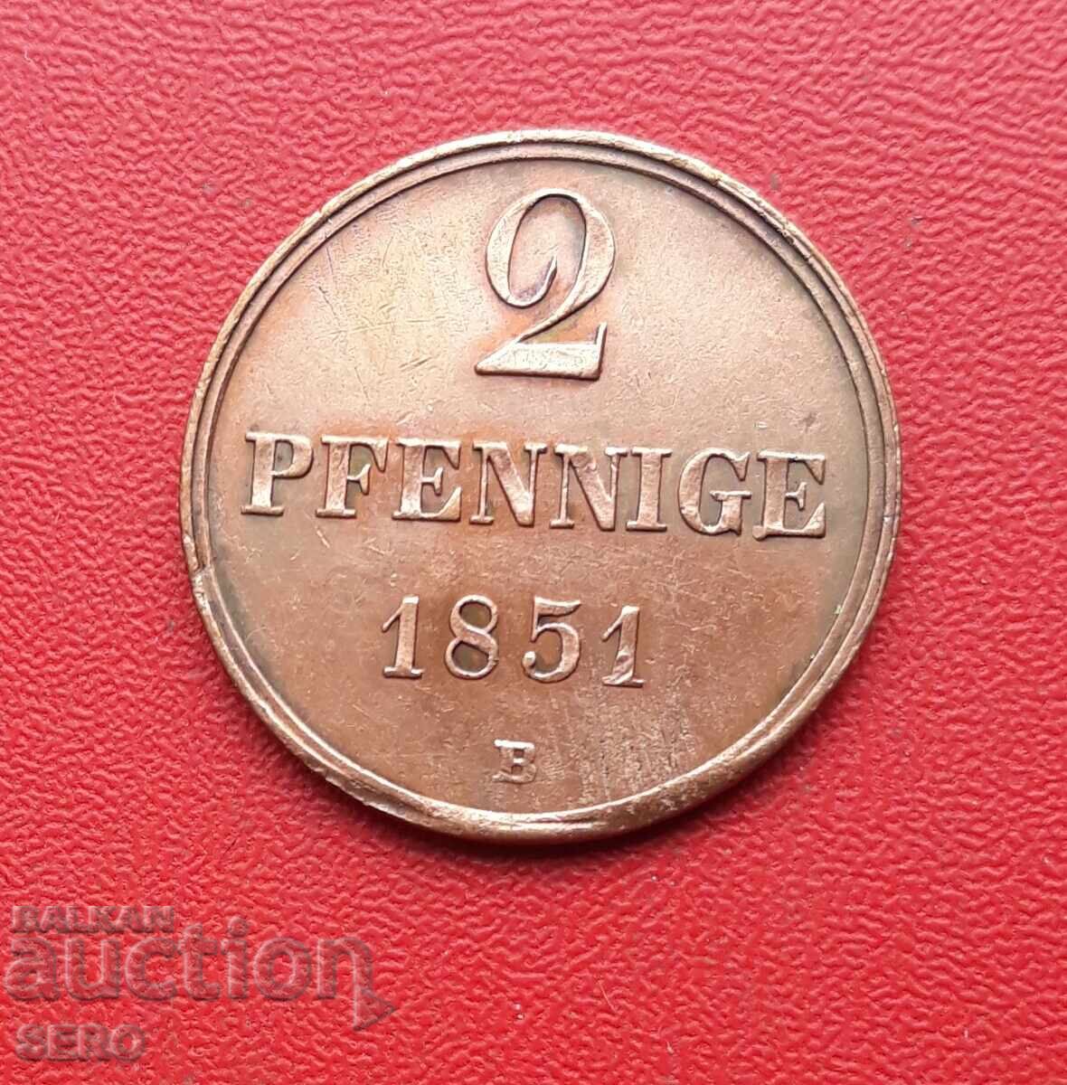 Германия-Брауншвийг-2 пфенига 1851 В-мн.хубаво запазена