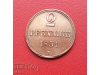 Германия-Брауншвийг-2 пфенига 1851 В-мн.хубаво запазена