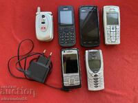 Six old Nokia Panasonic phones + Nokia charger