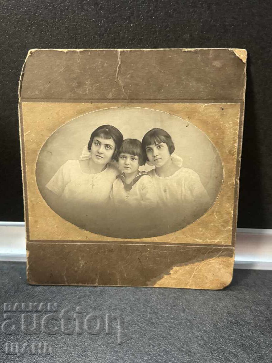 Fotografie veche carton rigid fată fete