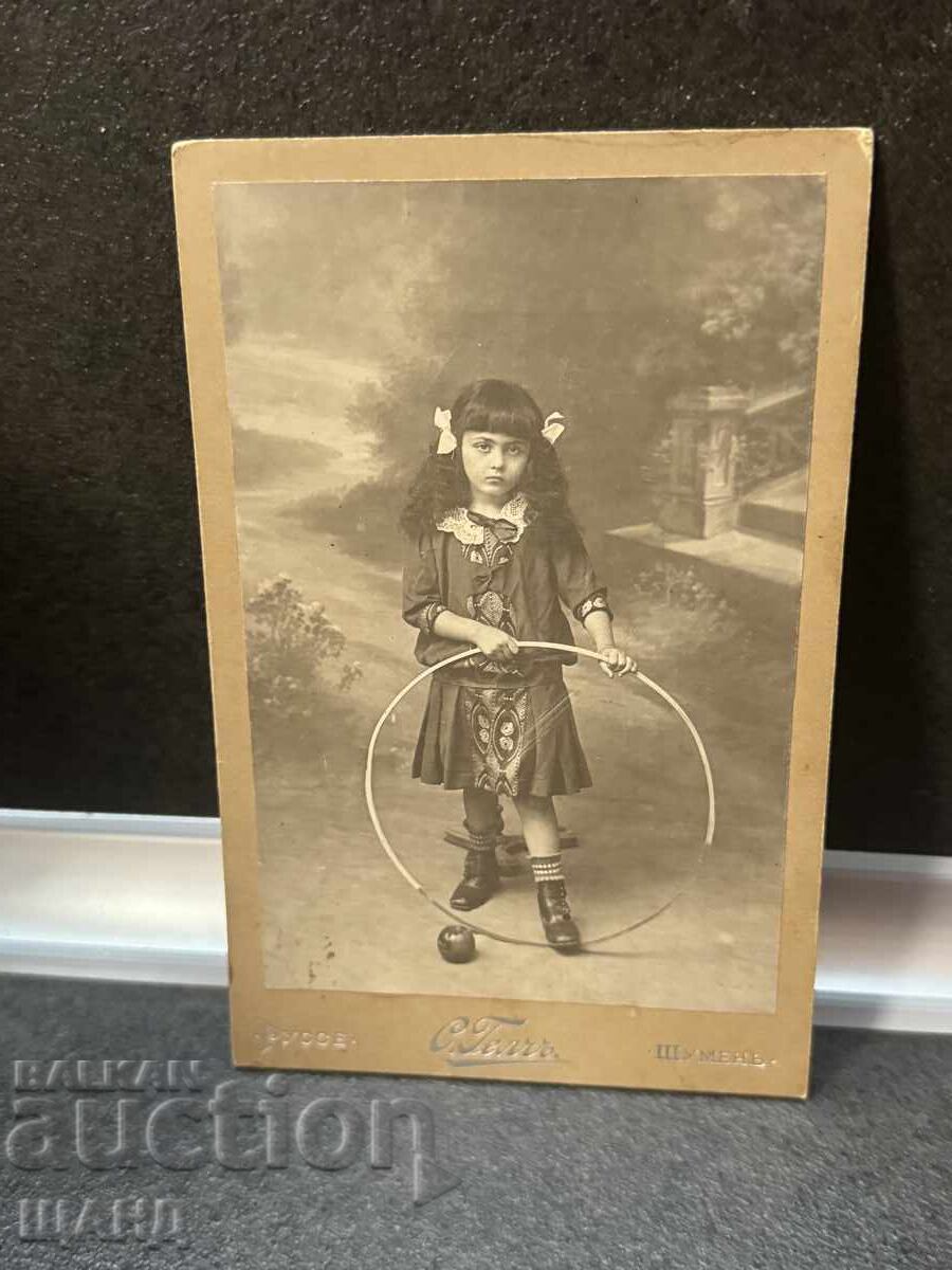 1917 photo hard cardboard girl with a hoop S. Gelch Ruse-Shumen
