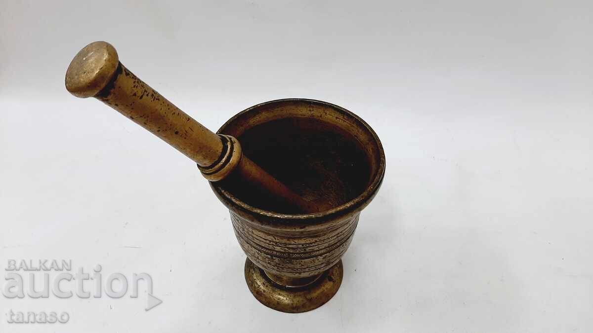 Antique brass mortar and pestle — heavy — 1.77 kg - 5