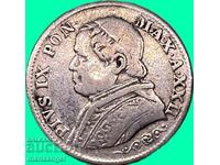5 Soldi 1867 Vatican Pius IX Patina Silver - RAR