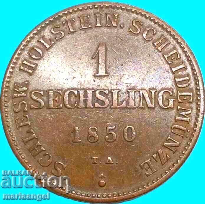 1 зекслинг 1850 Германия Шлезвиг-Холщайн 27мм 9,59г Rare - 6