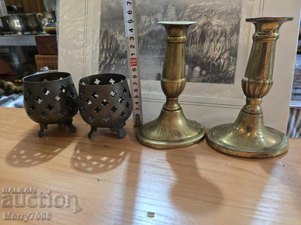 Old massive bronze candlesticks - ( 47 ) !!!
