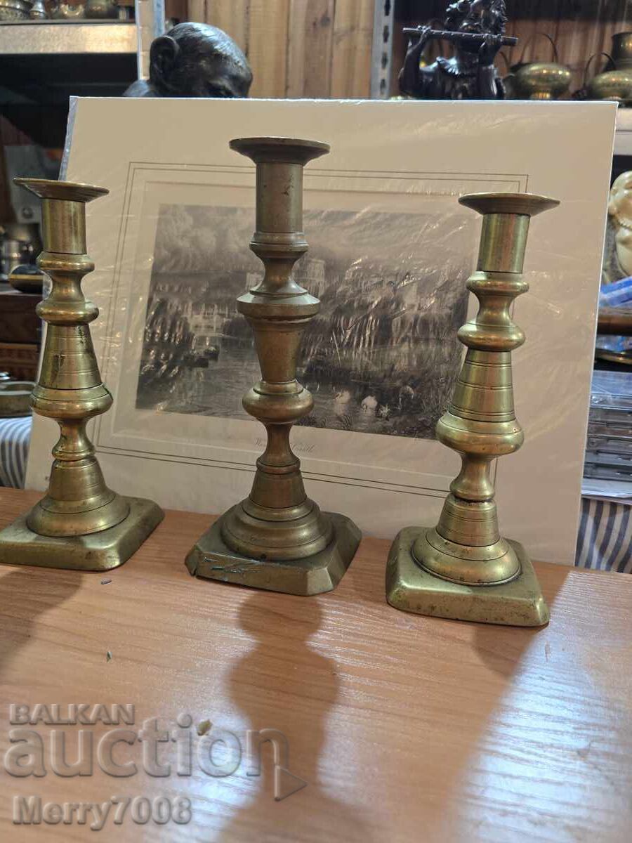 Old massive bronze candlesticks - ( 52 ) !!!