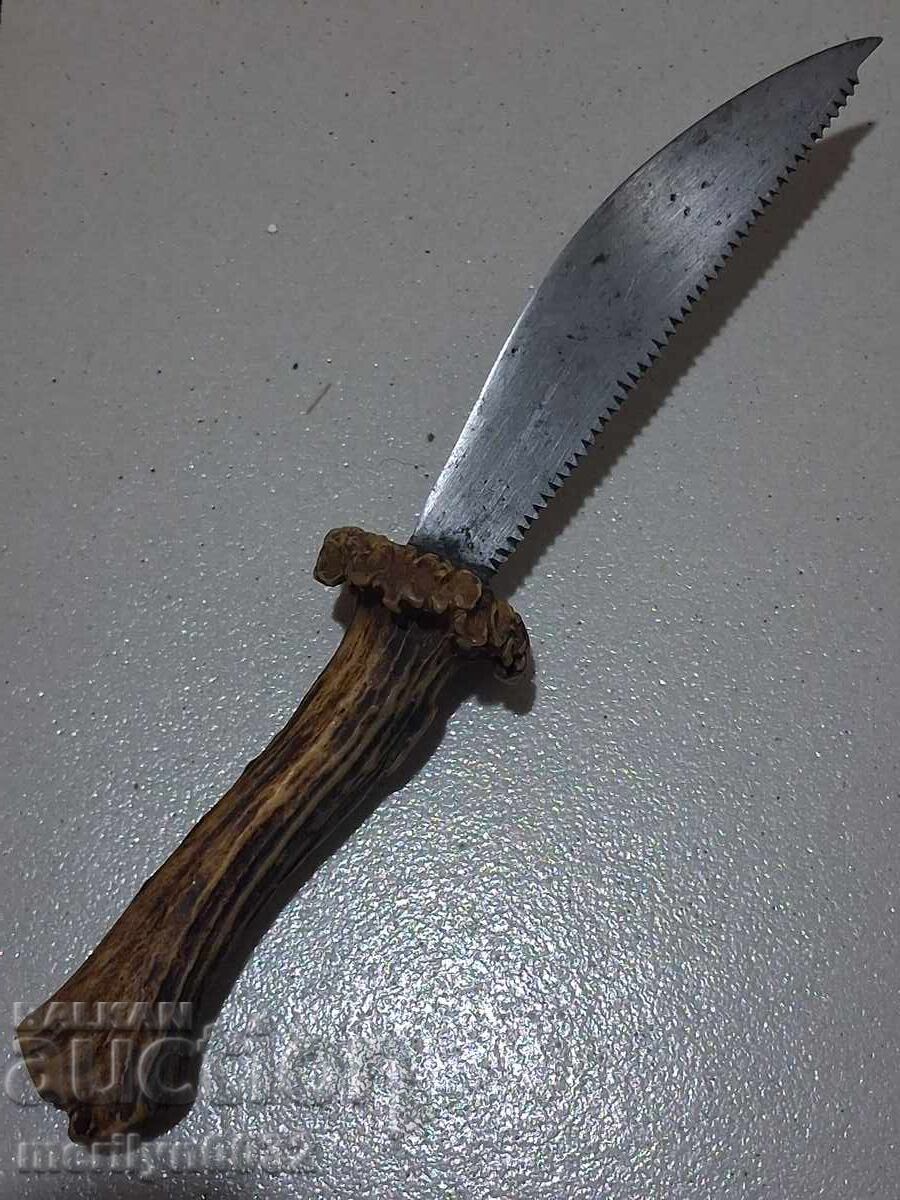Licitație Cuțit de vânătoare fără teacă, mâner din corn de căprior