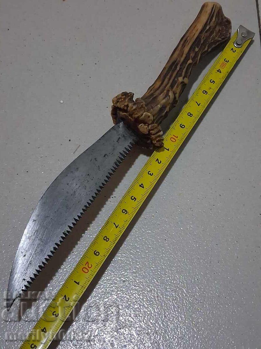 Cuțit de vânătoare fără teacă, mâner din corn de căprior - 5