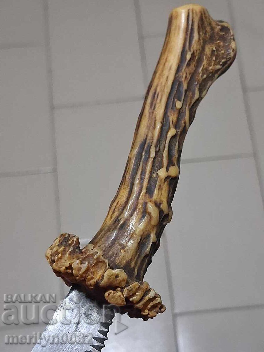 Cuțit de vânătoare fără teacă, mâner din corn de căprior - 7