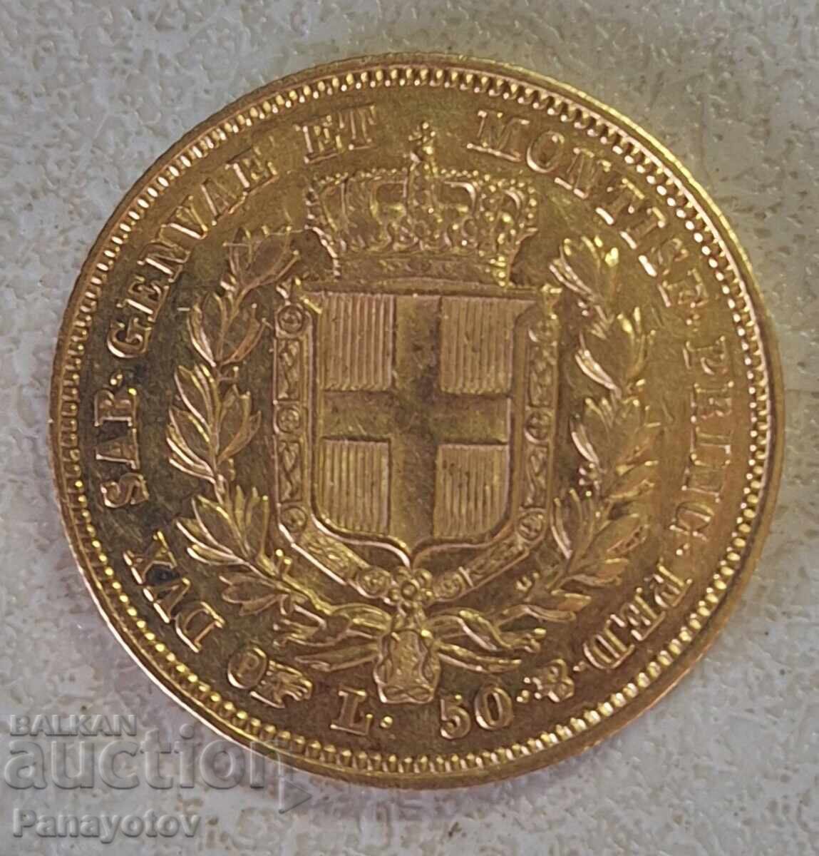 50 ЛИРИ САРДИНИЯ ИТАЛИЯ 1836 Г. RRR 385 БР. ЗЛАТО ЗЛАТНА МОН с цена € 3600.00 | 7041.01 лв.