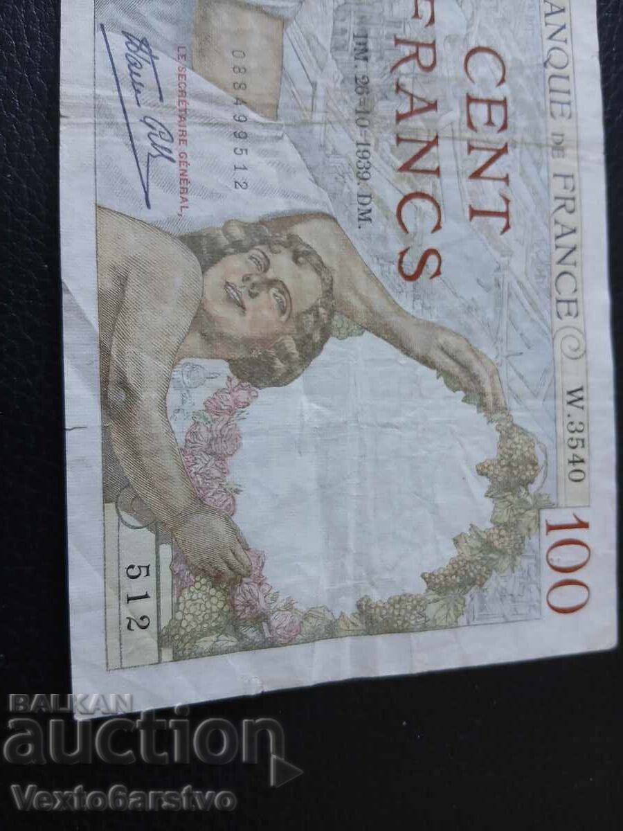 Licitație BANCNOTĂ-FRANȚA-100 franci-1939-2