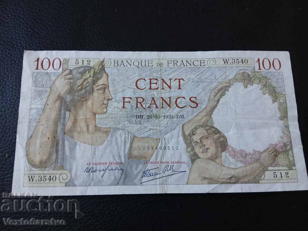 BANCNOTĂ-FRANȚA-100 franci-1939-2