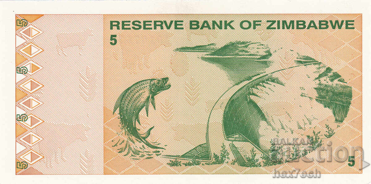 Licitație ❤️ ⭐ Zimbabwe 2009 5 USD UNC nou ⭐ ❤️