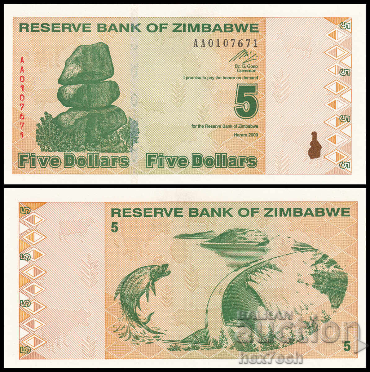 ❤️ ⭐ Zimbabwe 2009 5 USD UNC nou ⭐ ❤️