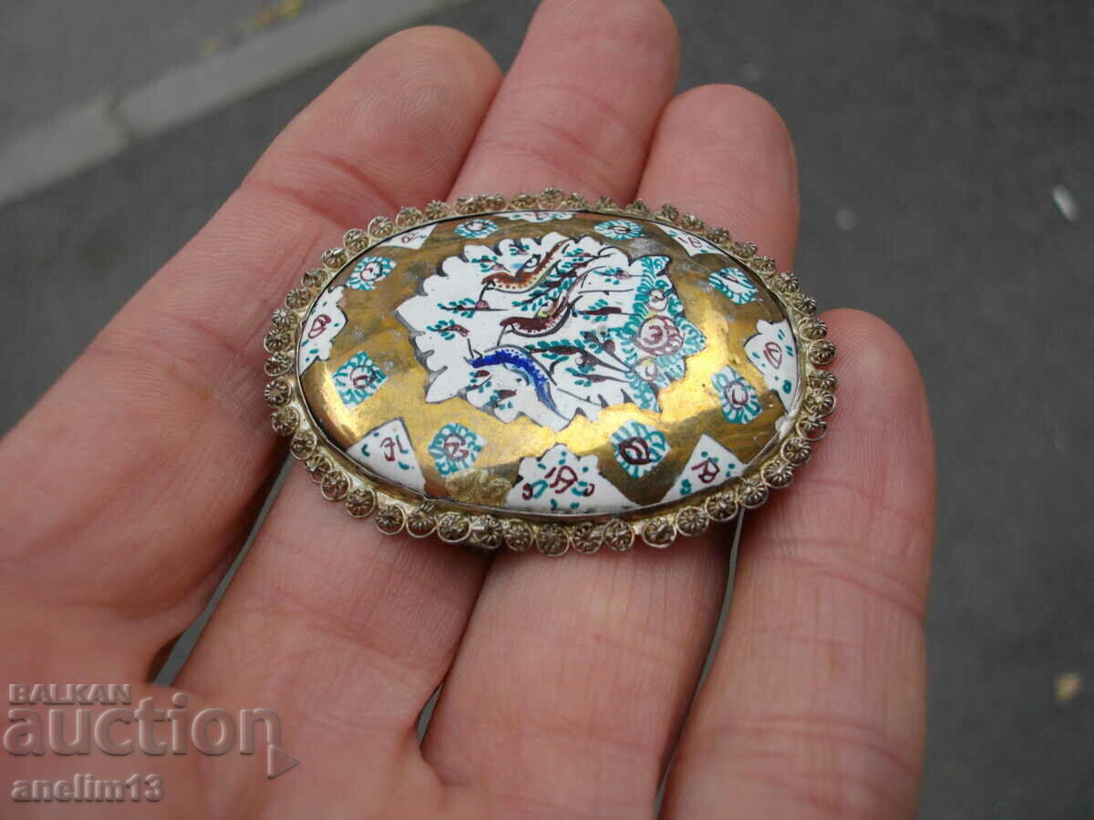 OLD ENAMEL BROOCH ENAMEL WITH SILVER FILLING FILIGREE - 5