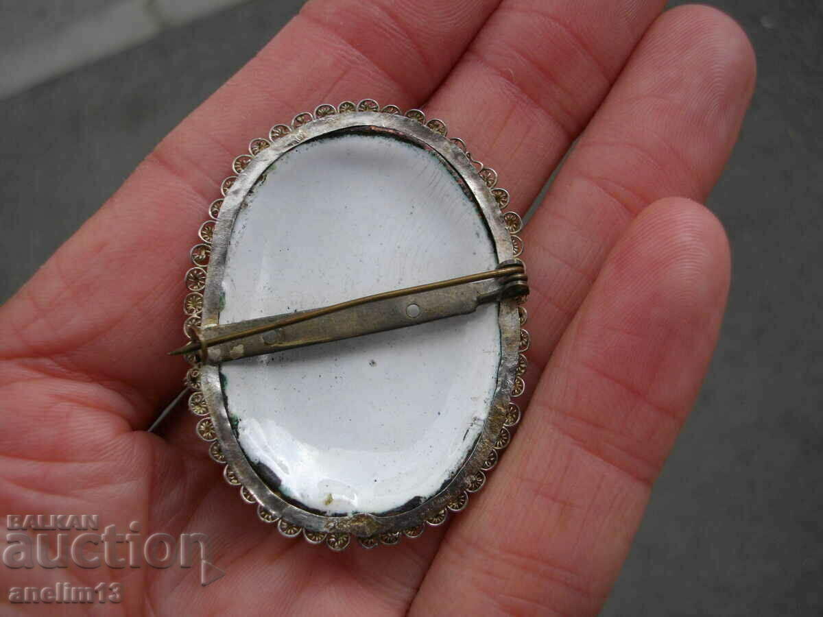 OLD ENAMEL BROOCH ENAMEL WITH SILVER FILLING FILIGREE - 6