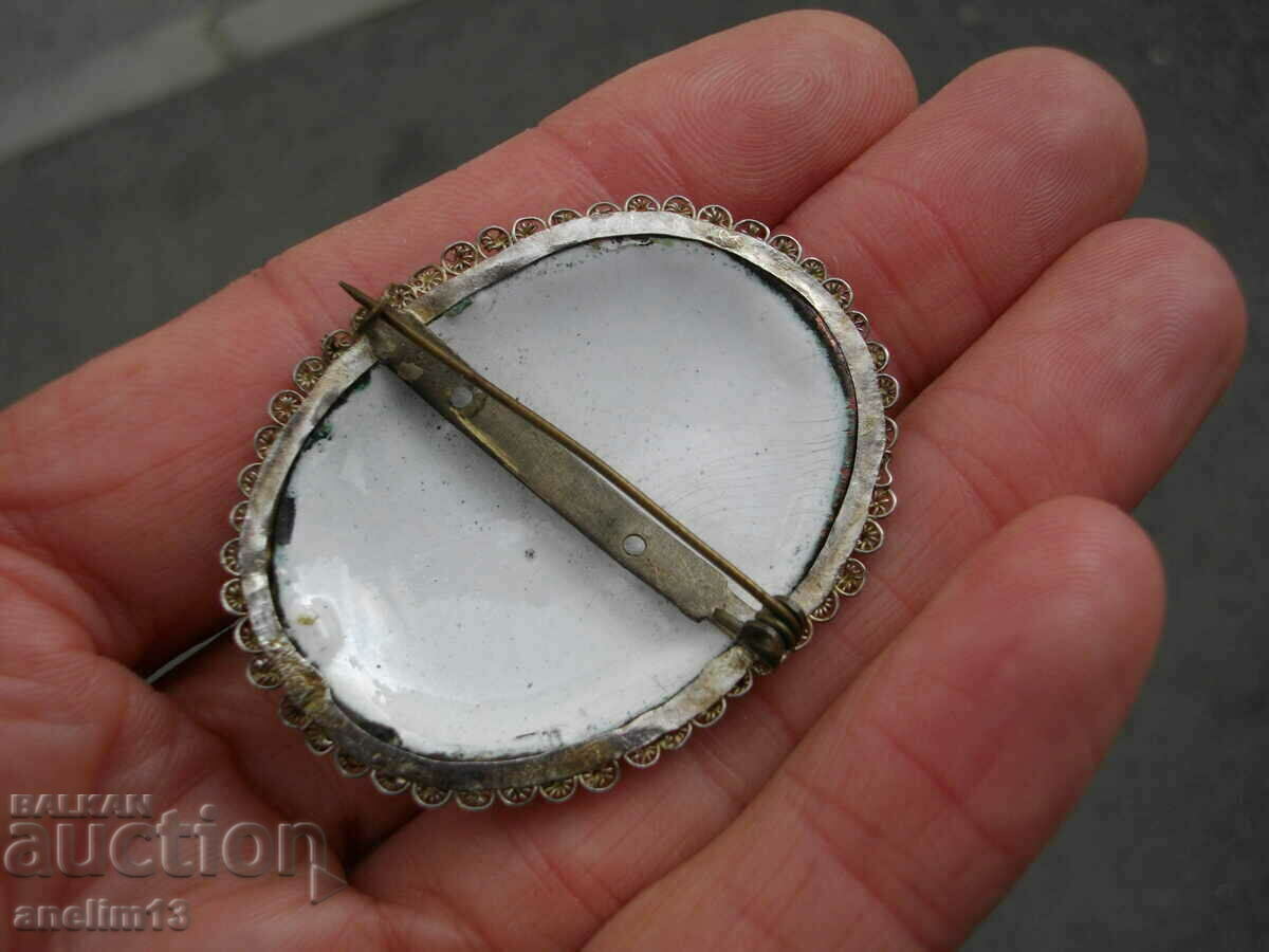 OLD ENAMEL BROOCH ENAMEL WITH SILVER FILLING FILIGREE - 7