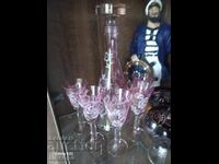 РЪЧНО РИСУВАН СТЪКЛЕН СЕРВИЗ ЗА РАКИЯ ЦВЕТНО СТЪКЛО