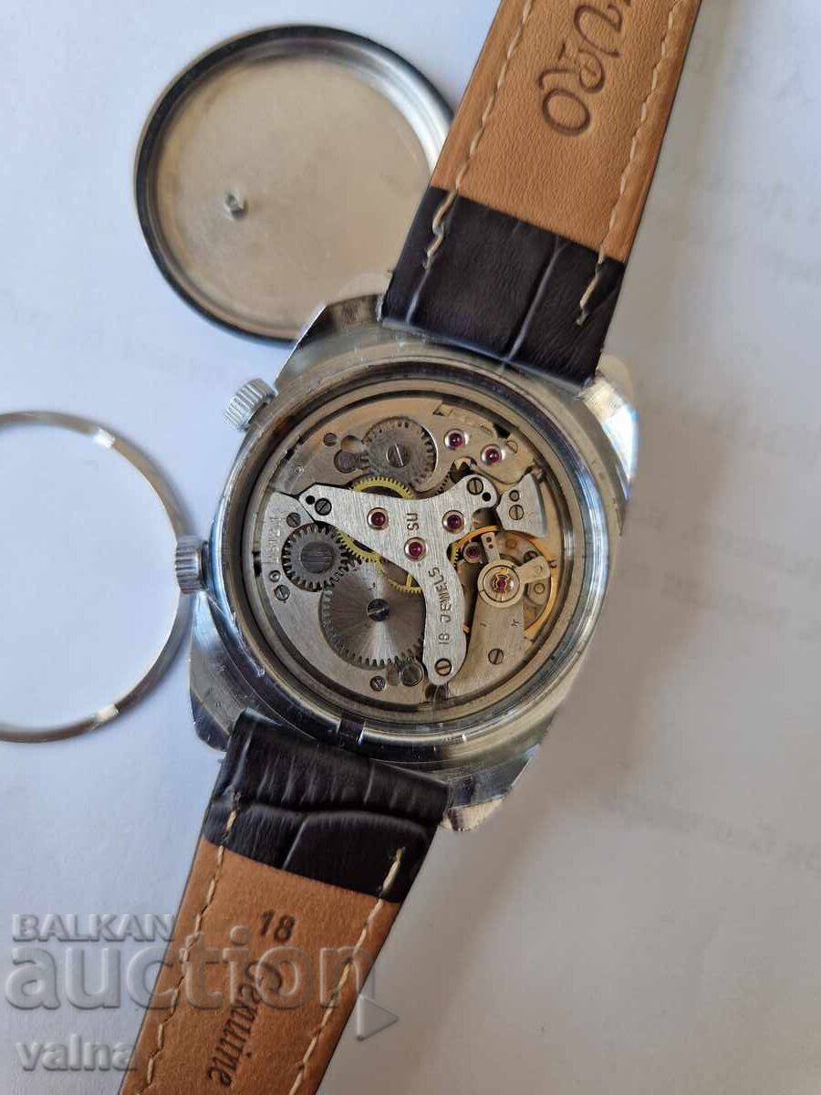 POLJOT Alarm; Poljot bell, cal. 2612.1, USSR, dark green dial! - 7