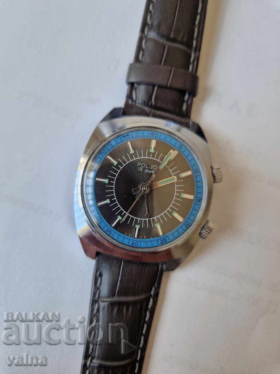 POLJOT Alarm; Poljot bell, cal. 2612.1, USSR, dark green dial!