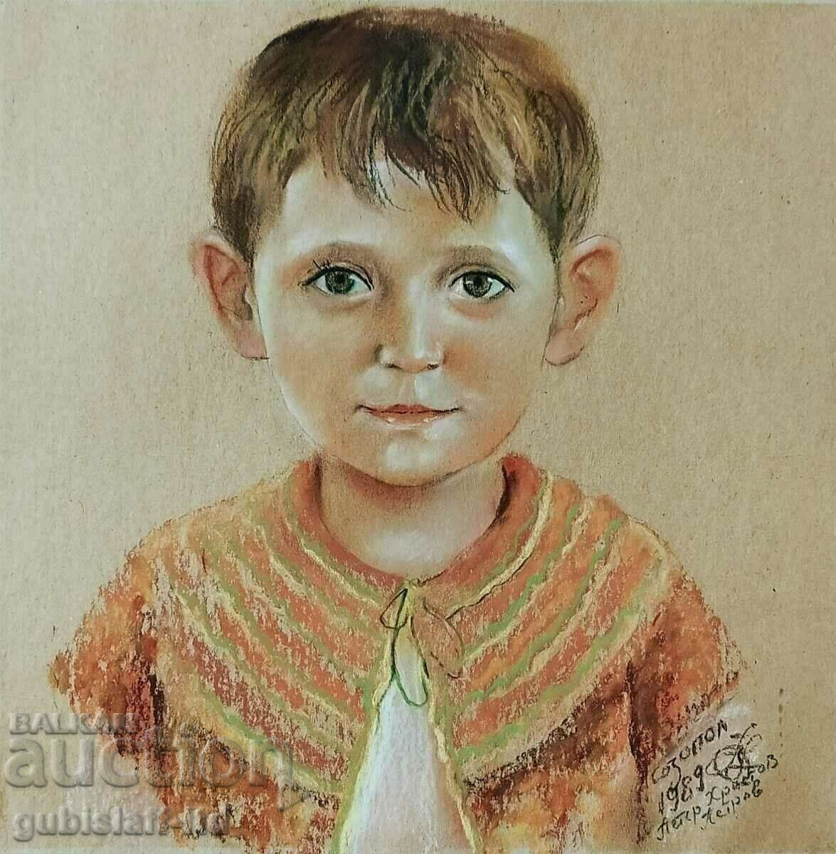Картина, детски портрет, худ. Петър Петров, 1989 г. Картина, детски портрет, худ. Петър Петров, 1989 г.