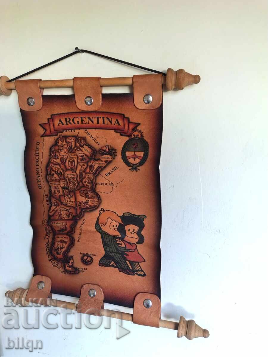 Handmade Vintage Leather Map of Argentina - 5