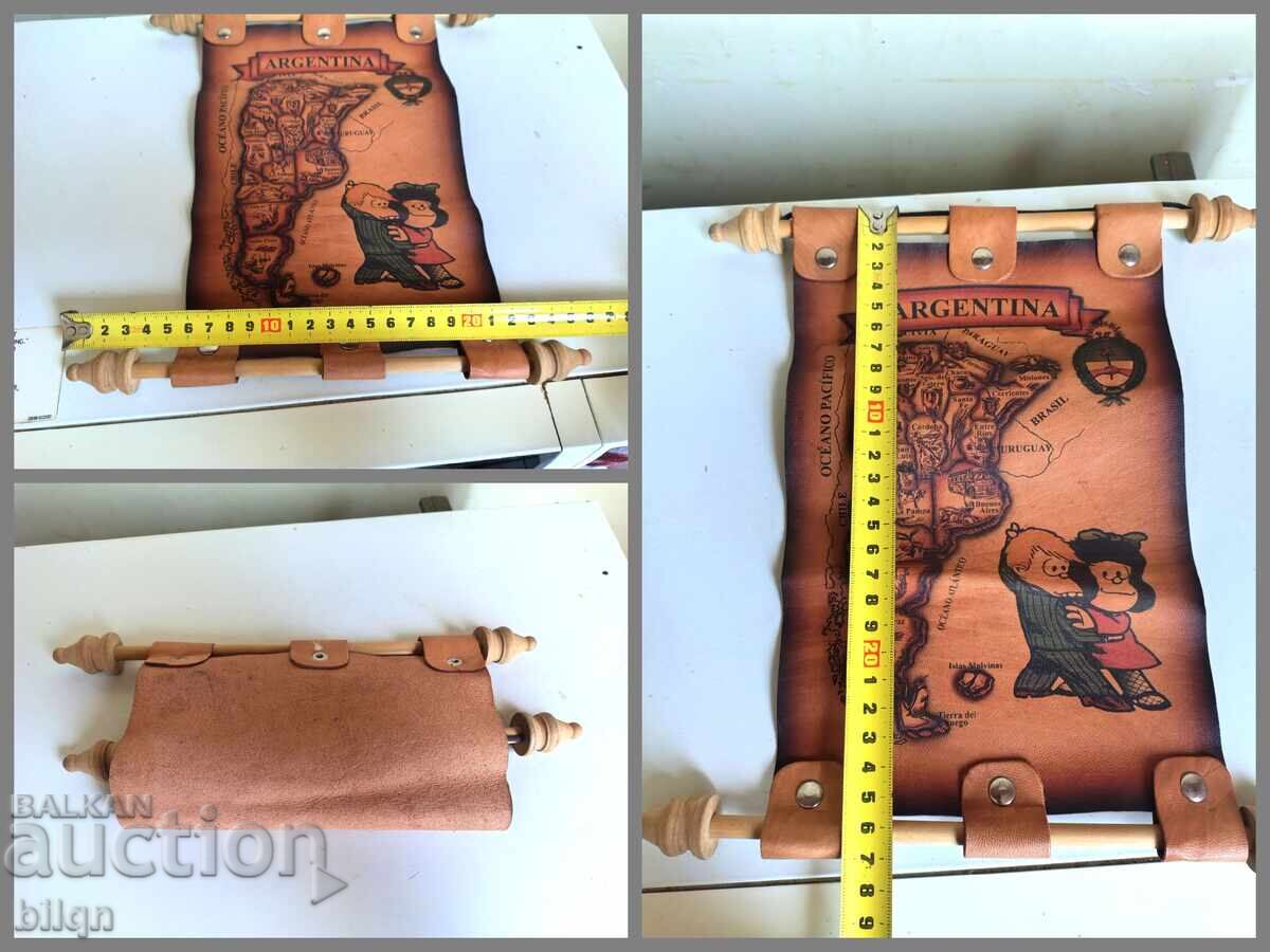 Handmade Vintage Leather Map of Argentina - 7
