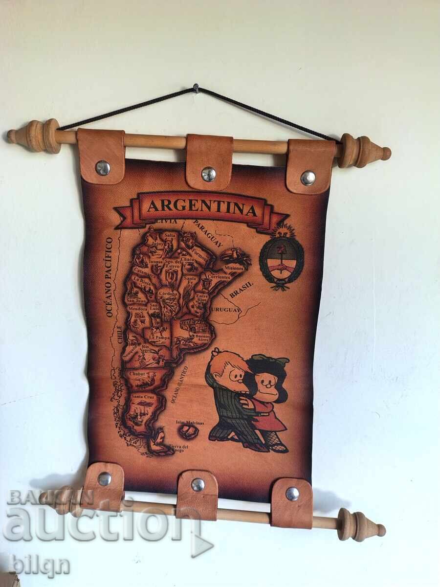 Handmade Vintage Leather Map of Argentina