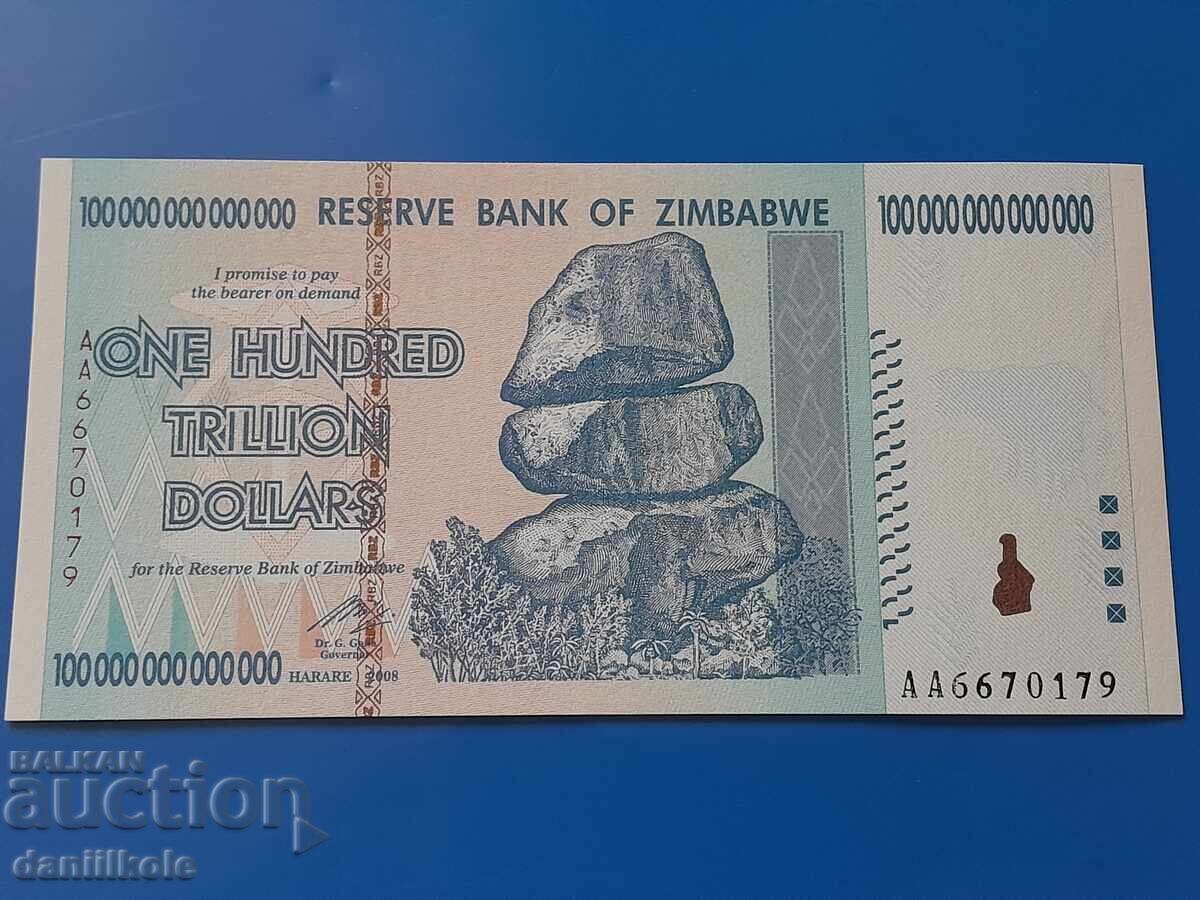 *$*Y*$* ЗИМБАБВЕ 100 ТРИЛИОНА ДОЛАРА 2008 - ОРИГИНАЛ *$*Y*$* с цена € 109.00 | 213.19 лв.