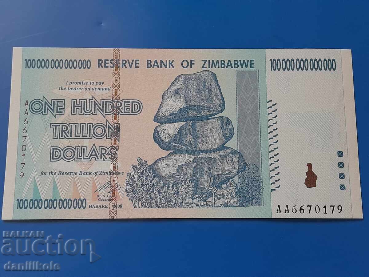 *$*Y*$* ЗИМБАБВЕ 100 ТРИЛИОНА ДОЛАРА 2008 - ОРИГИНАЛ *$*Y*$*