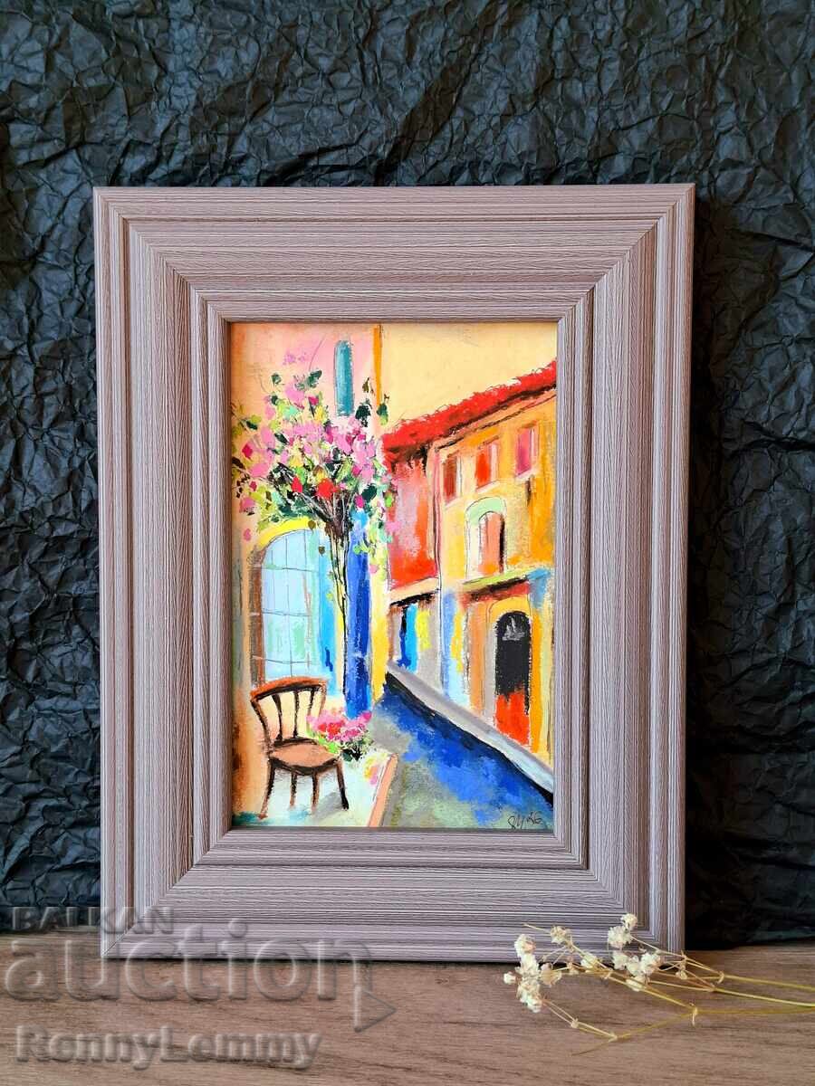 Тиха уличка, малка картина, пастел, оригинал с цена 28.00 €