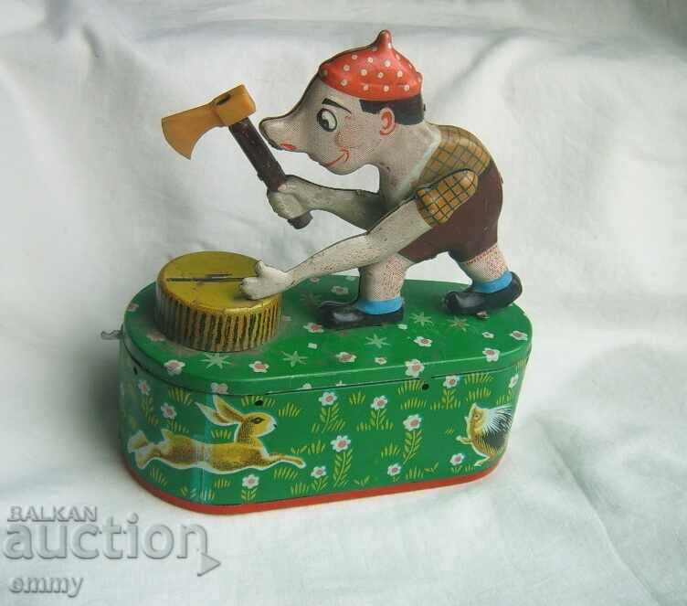 Ламаринена играчка касичка мъж дървосекач