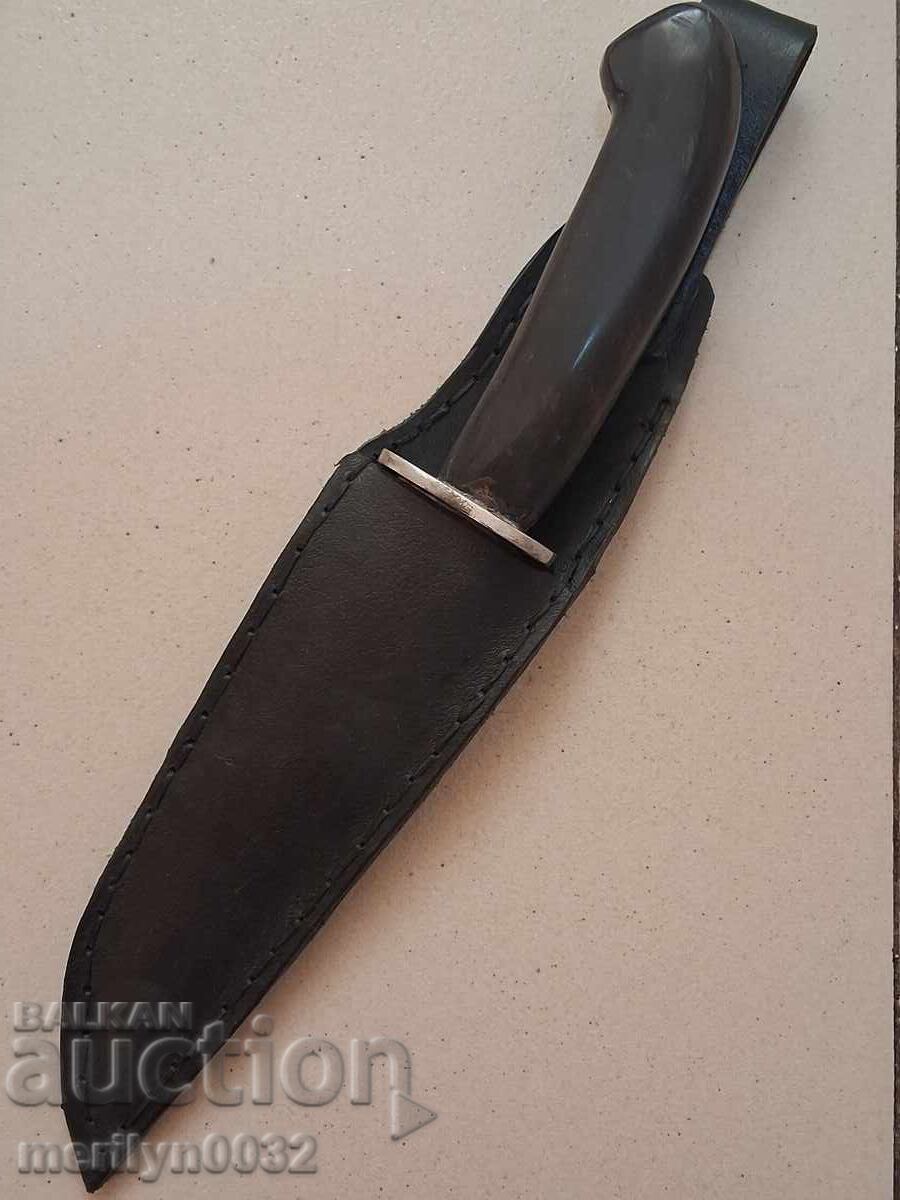 Κυνηγετικό μαχαίρι με θήκη και λαβή από κέρατο βουβαλιού - 5