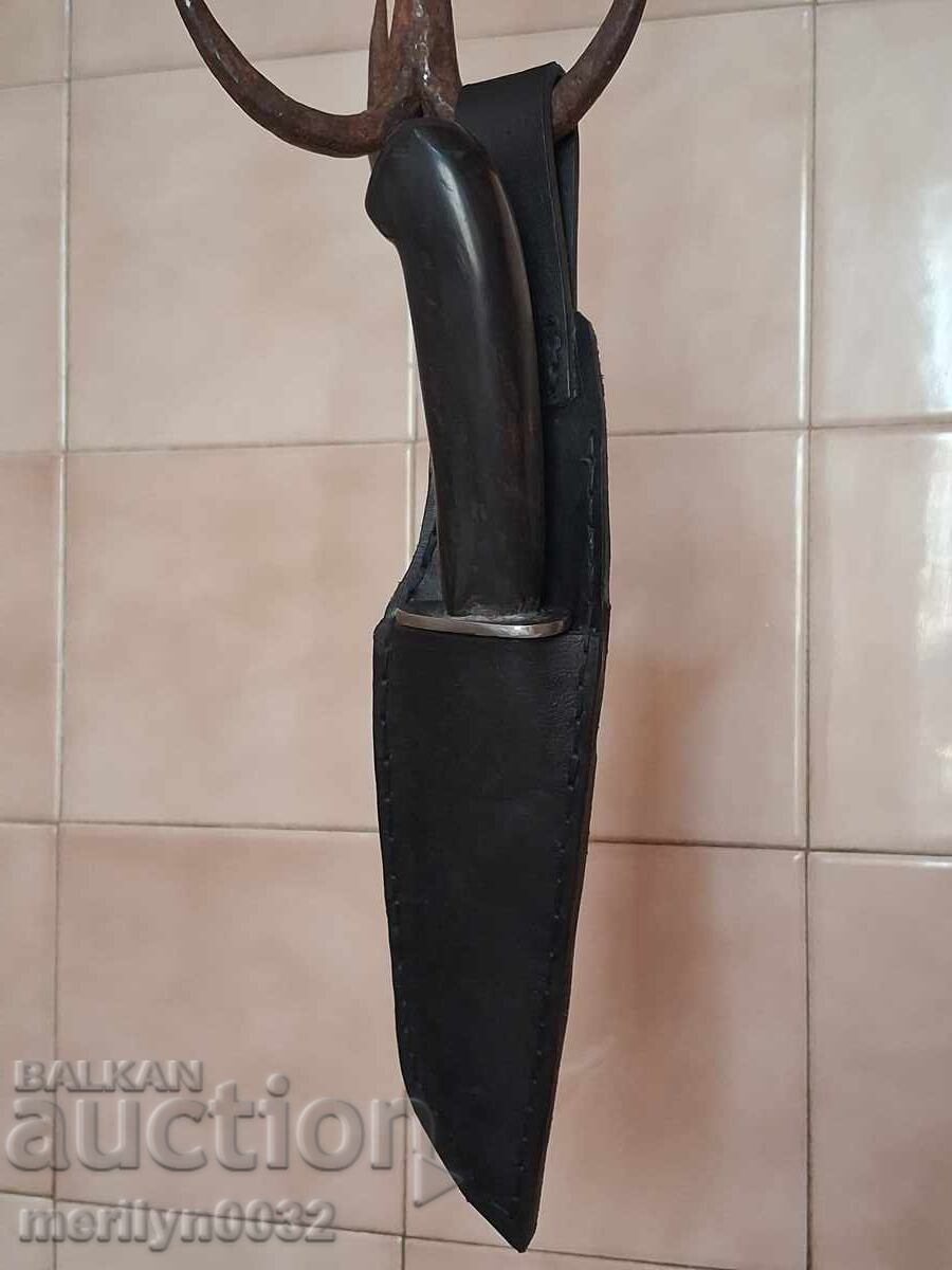 Κυνηγετικό μαχαίρι με θήκη και λαβή από κέρατο βουβαλιού - 6