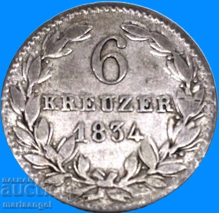 Насау 6 кройцера 1834 Германия Вилхелм сребро - 5 Насау 6 кройцера 1834 Германия Вилхелм сребро - 5