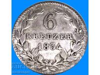 Nassau 6 Kreuzer 1834 Germany Wilhelm silver
