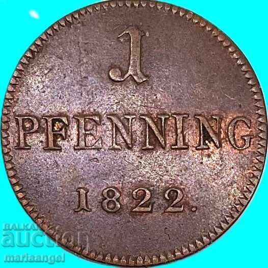 1 pfennig 1822 Frankfurt Germania - rar cu preț 27.00 €