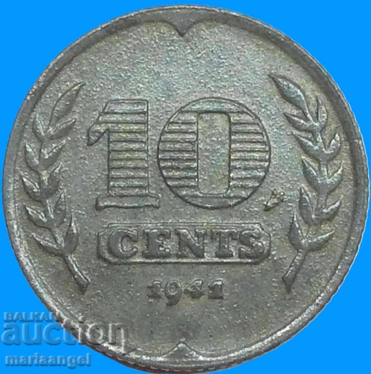 Παράδοση Ολλανδία 10 σεντ ψευδάργυρος 1941 - αρκετά σπάνιο